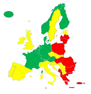 carte des pays d’Europe couverture santé